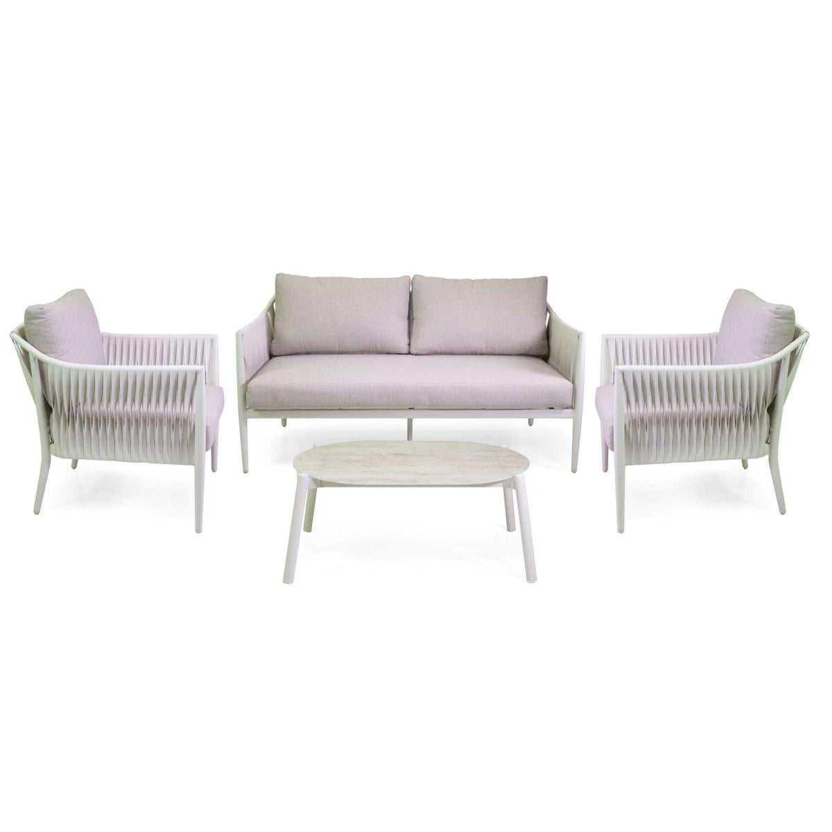 SALOTTO ALLUMINIO BELMONT 2POSTI BIANCO C/CUSCINI GRIGIO