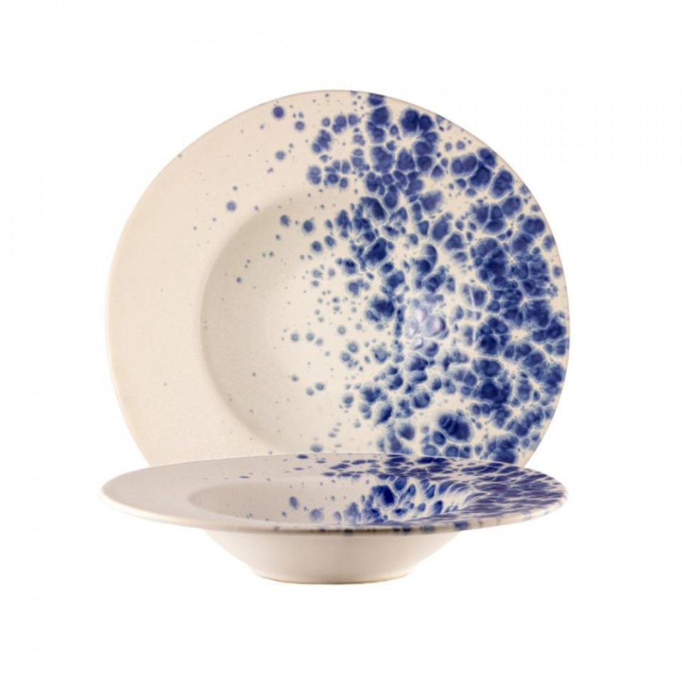 PHOBOS PASTA BOWL BIANCO PUNT.BLU Ø28,5H5,5CM STONEWARE