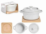 CASSERUOLA CON COPERCHIO PICCOLA BIANCA CON BASE IN BAMBU