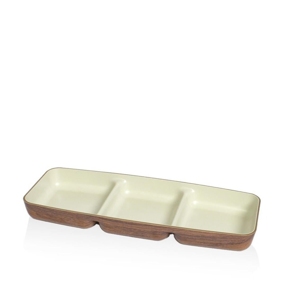 PIATTO TRIPLO SNACK BIANCO E MARRONE 26X10