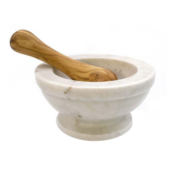 MORTAIO TIGULLIO IN MARMO BIANCO 18CM C/PESTELLO IN ULIVO