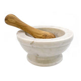 MORTAIO TIGULLIO IN MARMO BIANCO 18CM C/PESTELLO IN ULIVO